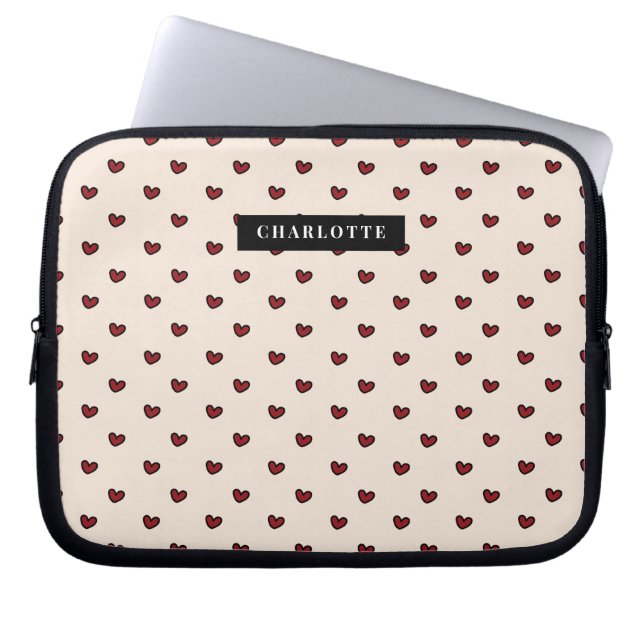 Housse Pour Ordinateur Portable Styliste Mignon Motif Cœur Rouge Cadeau Monogramme (Devant)