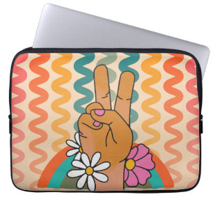 Housse Pour Ordinateur Portable Super Retro Peace Sign Flower Rainbow iPad &