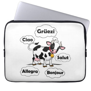 Housse Pour Ordinateur Portable Swiss Cow Grüezi Bonjour Ciao Suisse Voyage