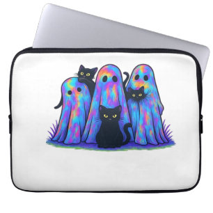 Housse Pour Ordinateur Portable T-Shirt essentiel drôle chat noir et fantôme Hallo