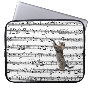 Housse Pour Ordinateur Portable Tabby Cat On Sheet Music 