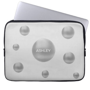 Housse Pour Ordinateur Portable Taches de polka en argent moderne
