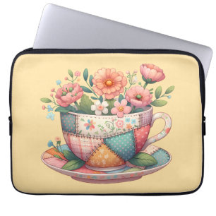 Housse Pour Ordinateur Portable Tasse patchwork aux fleurs fantaisistes