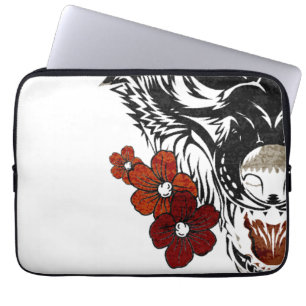 Housse Pour Ordinateur Portable Tatoo Fleur Loup Vintage