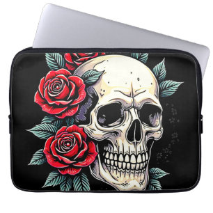 Housse Pour Ordinateur Portable Tatouage Rose du crâne