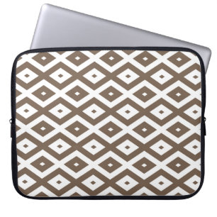 Housse Pour Ordinateur Portable Taupe motif diamant brun et blanc