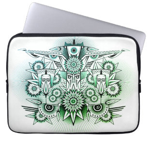Housse Pour Ordinateur Portable Teinte verte dessin tribal
