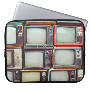 Housse Pour Ordinateur Portable Télévision rétro colorée pile, vintage.
