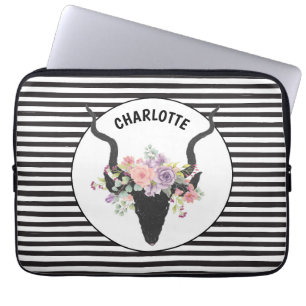 Housse Pour Ordinateur Portable Tête de cerf et roses personnalisés