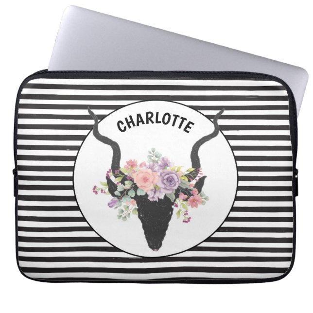 Housse Pour Ordinateur Portable Tête de cerf et roses personnalisés (Devant)