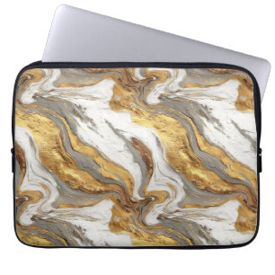 Housse Pour Ordinateur Portable Texture de marbre gris abstrait avec or fluide