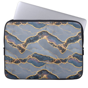 Housse Pour Ordinateur Portable Texture de marbre gris foncé de luxe avec veines d