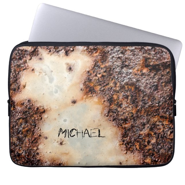 Housse Pour Ordinateur Portable Texture métallique rouille brun cool Nom personnal (Devant)