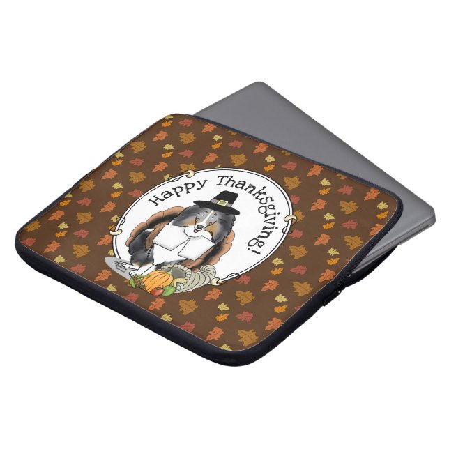 Housse Pour Ordinateur Portable Thanksgiving Shetland Sheepdog (merle bleu) Drôle (Devant haut)