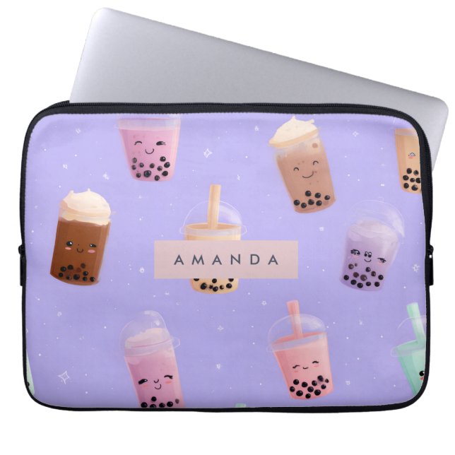 Housse Pour Ordinateur Portable Thé Bubble Cute Purple Pastel Personnalisé (Devant)