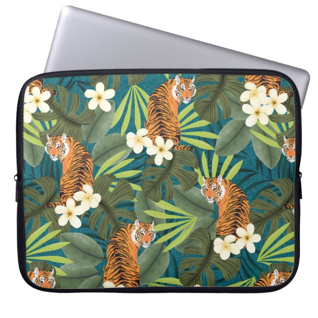 Housse Pour Ordinateur Portable Tigre tropical Hawaiian Palm Jungle Turquoise Wets (Devant)