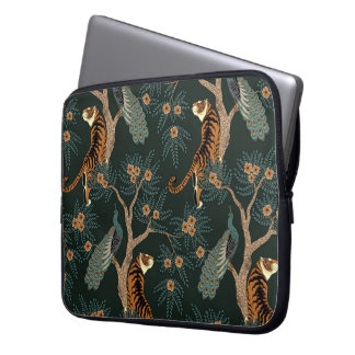 Housse Pour Ordinateur Portable Tigre vintage et paon
