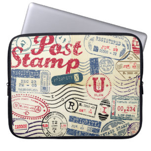 Housse Pour Ordinateur Portable Timbres de poste rétro, collection vintage.