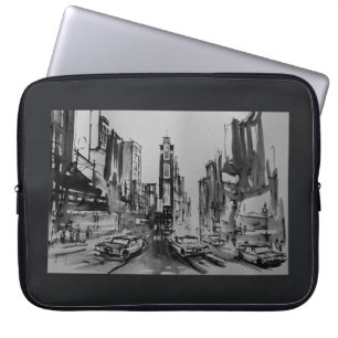 Housse Pour Ordinateur Portable Times Square dans la douille noire et blanche 15"