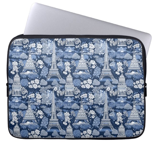 Housse Pour Ordinateur Portable Toile Bleue Parisienne tissu à motifs (Devant)