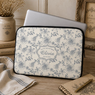 Housse Pour Ordinateur Portable Toile de Jouy botanique oiseau personnalisé vintag