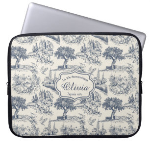 Housse Pour Ordinateur Portable Toile de Jouy Française Vintage Personnalisée