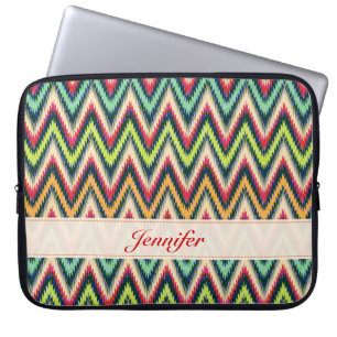 Housse Pour Ordinateur Portable Tons colorés Retro Chevron Motif Monogramme