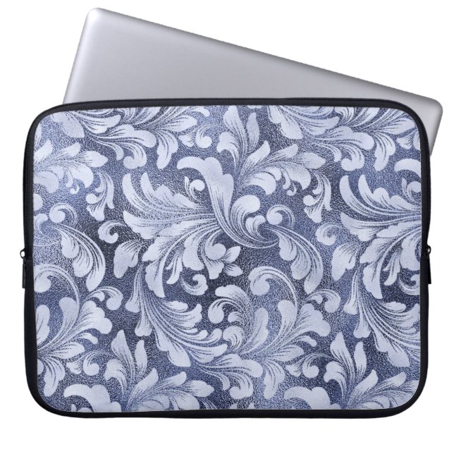 HOUSSE POUR ORDINATEUR PORTABLE TONS D'EMBELLISSEMENTS FLORAUX BLEUS (Devant)