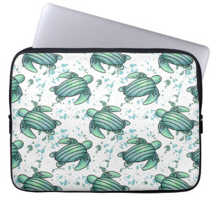 Housse Pour Ordinateur Portable tortue de mer aquarelle verte motif bleu animal