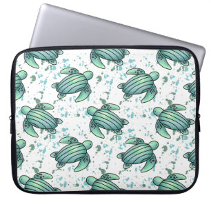 Housse Pour Ordinateur Portable tortue de mer aquarelle verte motif bleu animal