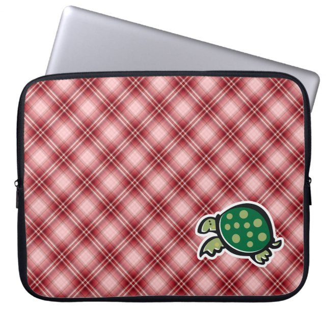 Housse Pour Ordinateur Portable Tortue mignonne de plaid rouge (Devant)