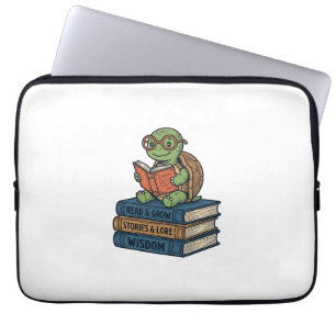 Housse Pour Ordinateur Portable Tortue mignonne lisant sur des livres Vintage Vect