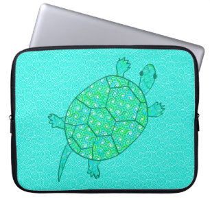 Housse Pour Ordinateur Portable Tortue tourbée arabesque - nuances de vert