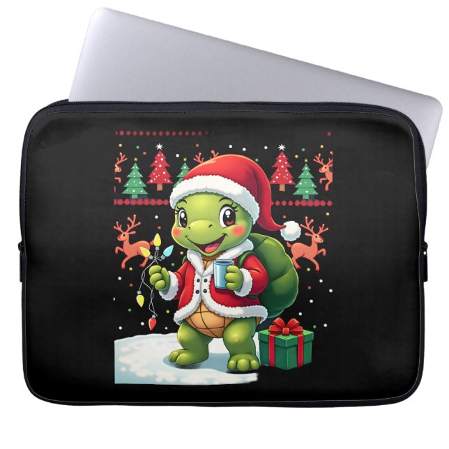 Housse Pour Ordinateur Portable Tortue Xmas Lumières Père Noël laid Tortue Noël Ta (Devant)