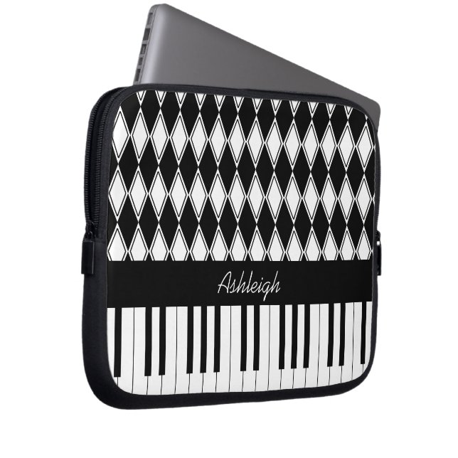 Housse Pour Ordinateur Portable Touches de piano personnalisées et diamants (Devant droit)