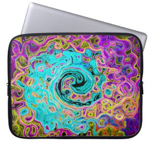 Housse Pour Ordinateur Portable Tourbillon Liquide Rétro Abstrait Groovy Bleu Aqua