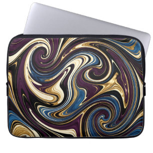 Housse Pour Ordinateur Portable Tourbillon Marbré Violet Or Bleu Abstrait