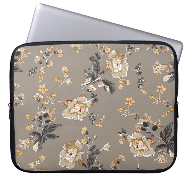 Housse Pour Ordinateur Portable Tout sur les fleurs motif sur la fleur de fond bru (Devant)