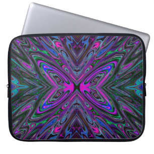 Housse Pour Ordinateur Portable Trippy Magenta, Bleu et Vert Papillon Abstrait