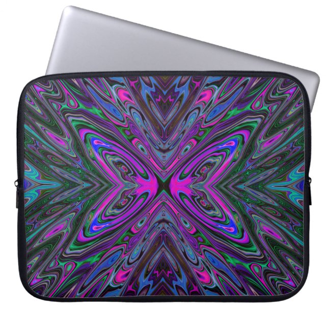 Housse Pour Ordinateur Portable Trippy Magenta, Bleu et Vert Papillon Abstrait (Devant)