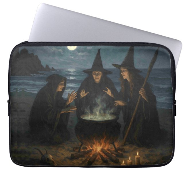 Housse Pour Ordinateur Portable Trois Sorcières Brew Cauldron Pleine lune Beach (Devant)