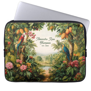 Housse Pour Ordinateur Portable Tropical Cacao Perroquets Fleur Aquarelle Nom Ét.