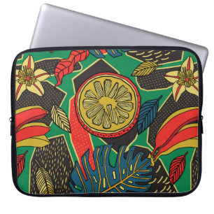 Housse Pour Ordinateur Portable Tropical motif floral en style doodé avec fruit