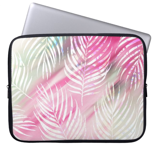 Housse Pour Ordinateur Portable Tropical rougissent l'aquarelle blanche verte en (Devant)