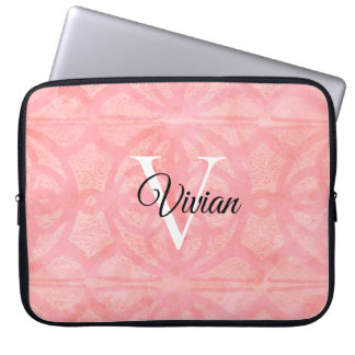 Housse Pour Ordinateur Portable Tulip Pink Aquarelle Nom du monogramme