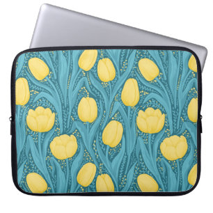 Housse Pour Ordinateur Portable Tulipes en bleu et jaune