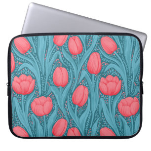 Housse Pour Ordinateur Portable Tulipes en bleu et rouge