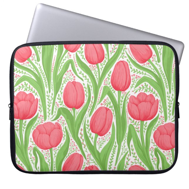 Housse Pour Ordinateur Portable Tulipes en rouge et vert (Devant)