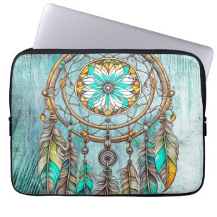 Housse Pour Ordinateur Portable Turquoise Dreamcatcher Mystical Boho Feathers and
