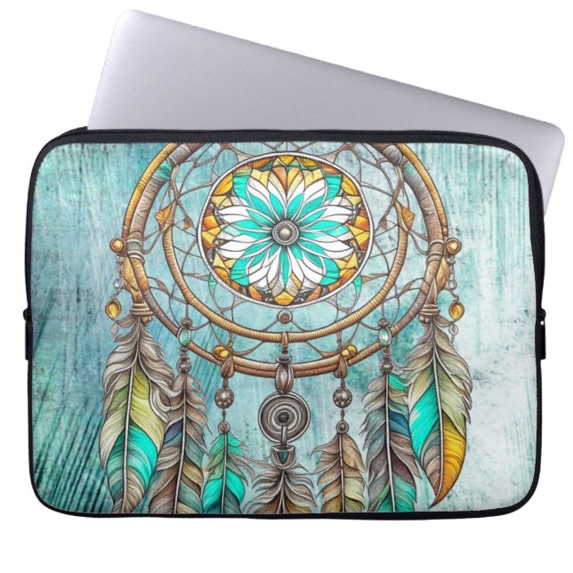 Housse Pour Ordinateur Portable Turquoise Dreamcatcher Mystical Boho Feathers and  (Devant)